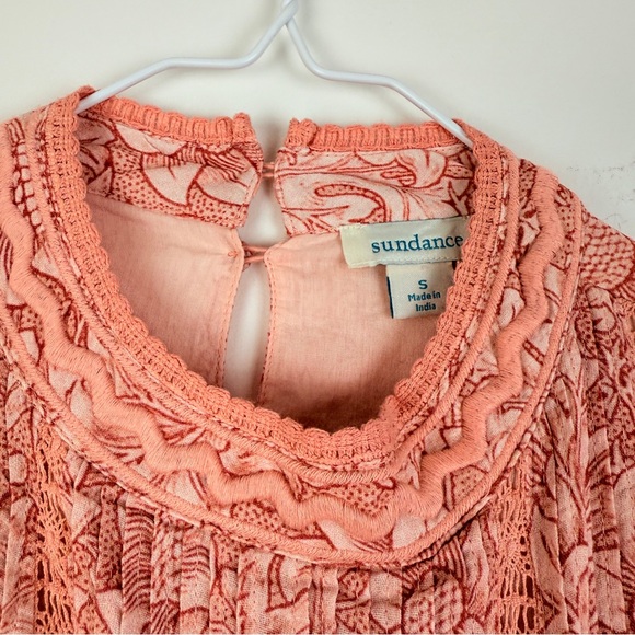 SUNDANCE Boho Smocked Floral Puff Sleeve Tunic Top Peach Coral - Picture 4 of 5